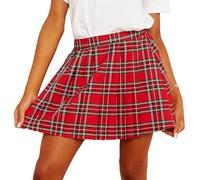 The Fancy Dress® Jupe plissée midi tartan pour femme - Demi élastique à la taille - Plis sur le devant - Jupe patineuse à carreaux - Tailles 36 à 42, Rouge écossais, 42