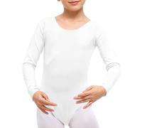 The Fancy Dress® Justaucorps à manches longues en coton extensible pour filles de 3 à 13 ans, blanc, 9-10 ans