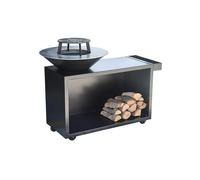 The Favilla FLAME - Brasero design avec plaque de grill et plancha Foyer de cuisson intégré • Rangement bois • Résistant aux intempéries