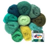 The Felt Box Laine de feutrage à l'aiguille - Lot de 10 nuances vertes (100 g au total) - Batte cardée avec fibres courtes grossières - Idéal pour les scènes de nature, les animaux, l'artisanat