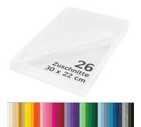 The Felt Store Feutre de bricolage 1,6mm blanc, 26 plaques de feutre env. 30 x 22 cm (1 cm plus large que DIN A4), lavable, idéal pour le bricolage en feutre avec les enfants