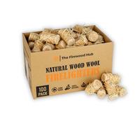 The Firewood Hub Lot de 100 allume-feux en laine de bois naturelle avec revêtement ciré - Allumage sûr, propre et inodore des brûleurs à bûches, barbecues, fours à pizza, plus parfait pour toute