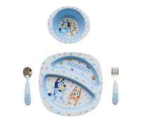 The First Years Bluey Ensemble d'assiettes 4 pièces - Sans BPA - Passe au lave-vaisselle pour tout-petits avec plaque divided, bol, fourchette, cuillère - Multicolore