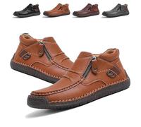 The First Young Shoes Men, Bottes de Conduite à Enfiler en Cuir de qualité supérieure Faites à la Main for Hommes, Bout Large, décontractées, Voyager et Plein air(Light Brown,48 EU)