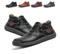 The First Young Shoes Men, Bottes de Conduite à Enfiler en Cuir de qualité supérieure Faites à la Main for Hommes, Bout Large, décontractées, Voyager et Plein air(Black,40 EU)