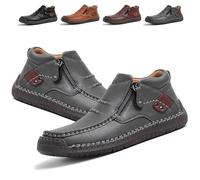 The First Young Shoes Men, Bottes de Conduite à Enfiler en Cuir de qualité supérieure Faites à la Main for Hommes, Bout Large, décontractées, Voyager et Plein air(Grey,48 EU)