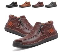 The First Young Shoes Men, Bottes de Conduite à Enfiler en Cuir de qualité supérieure Faites à la Main for Hommes, Bout Large, décontractées, Voyager et Plein air(Dark Brown,47 EU)