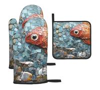 The Fish On The Stone Wall Gants de cuisine colorés résistants à la chaleur, coussinets chauds, articles de boulanger, cadeaux de cuisine pour les amateurs de cuisine, les cuisiniers et les mamans