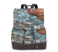 The fish on the stone wall Sac à dos de voyage tendance pour femme, sac à dos décontracté, sac à dos en cuir imprimé pour femme pour le travail