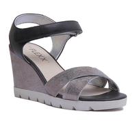 The Flexx Lot Off Femmes Cuir Mat Compensé Sandale en Argent Noir Taille UK 4 -