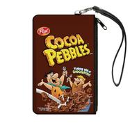 The Flintstones Zip Around Clutch Wristlet Travel & Credit Card Holder Wallet, Cocoa Pebbles Fred and Barney Cereal Box Replica Brown, Canvas