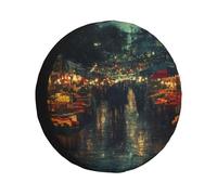 The Flower Market On A Rainy Night Housse de pneu de secours étanche à l'eau et à la poussière Ajustement universel pour remorque, VUS, camion, camping-car 43,2 cm