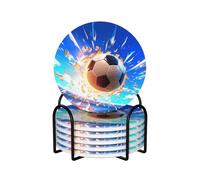 The Flying Soccer Ball Lot de 6 dessous de verre ronds en céramique de style moderne pour table basse pour protection de table et décoration d'intérieur