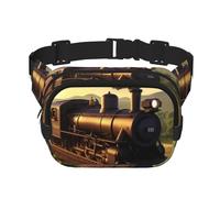 The Flying Train Square Sac banane double couche avec bandoulière réglable Idéal pour les sports de plein air, noir, One Size