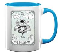 The Follower Tasse humoristique en céramique avec carte de tarot parodie médias sociaux Bleu clair