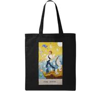 The Fool Tarot Card Art Logo Sac fourre-tout en coton écologique naturel Noir, Noir , Taille unique