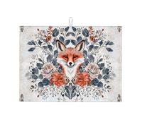 The Fox Blends Into The Flowers Grand tapis égouttoir en microfibre réutilisable lavable pour accessoire de cuisine 45,7 x 61 cm