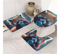The Fox Playing With Bubbles Lot de 3 tapis de salle de bain + tapis contour + housse de siège de toilette, lavable en machine, antidérapant en microfibre douce, pour décoration de salle de bain et