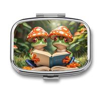 The Frog Family is Reading Pilulier à 2 compartiments pour sac à main ou poche Mini pilulier en métal pour médicaments quotidiens pour contenir des vitamines, de l'huile de poisson
