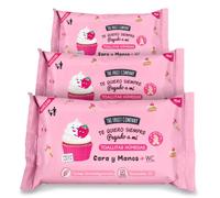The Fruit Company Lot de 3 lingettes humides Fraise Nata Mains et Visage WC Format de poche