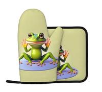 The Funny Frog Doing Yoga Gant en polyester sergé isolant thermique, antidérapant et résistant aux brûlures, avec corde de suspension pour un rangement facile