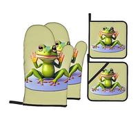 The Funny Frog Doing Yoga Kitchen Baking Lot de 4 gants de cuisine résistants à la chaleur 260 °C pour barbecue, banquet, fête