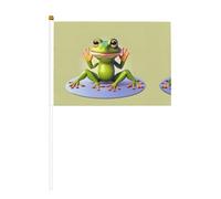The Funny Frog doing Yoga Lot de 10 drapeaux imprimés à main - 14 x 20,8 cm