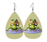 The Funny Frog doing Yoga Print Dangle Earrings for Women - Lightweight Teardrop Jewelry, Party Accessory, Fashion Hoop