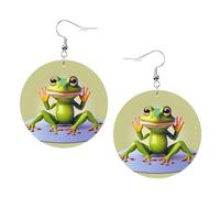 The Funny Frog doing Yoga Print Leather Earrings for Women - Dangle Hoop Earrings Perfect for Costume Party and Girls Accessories, taille unique, Cuir