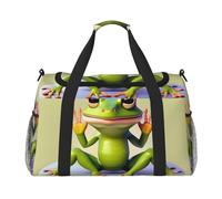 The Funny Frog Doing Yoga Sac de voyage à la main Design tendance, grande capacité de stockage, adapté pour les voyages d'affaires et les courts voyages, noir, taille unique