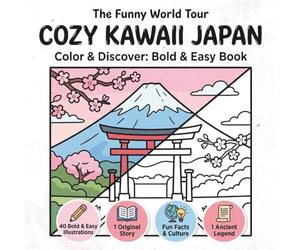 The Funny World Tour: Cozy Kawaii Japan: Color & Discover Book Bold & Easy