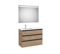 The Gap Pack 3T Lavabo À Gauche (Unik+Miroir) 1000Mm Noyer/Poignées Noires - ROCA A851522517