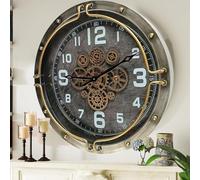 THE GEARS CLOCK Horloge murale à engrenage mobile de 61 cm - Ligne Luxembourg - Gris argenté - 60 cm