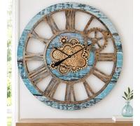 The Gears Clock Horloge murale à engrenage mobile véritable vintage industriel surdimensionné avec ferme rustique (vert turquoise) 91,4 cm