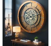 THE GEARS CLOCK Horloge murale à engrenages mobiles 32" Ligne France (marron vintage, 80 cm)