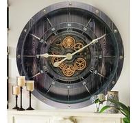 THE GEARS CLOCK Horloge murale à engrenages mobiles 32" Ligne France (noir vintage, 80 cm)