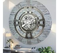 The Gears Clock Horloge murale à engrenages mobiles 91,4 cm Motif ligne anglaise Gris argenté 60 cm