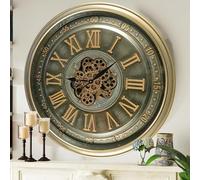 THE GEARS CLOCK Horloge murale à engrenages mobiles en laiton antique 80 cm