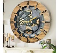 THE GEARS CLOCK Horloge murale avec engrenages mobiles Ligne Canada ronde 61 cm (bois et pierre, 60 cm)