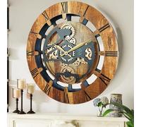 THE GEARS CLOCK - Horloge murale avec engrenages réels en mouvement Canada Line 24 pouces rond (Brun vintage, 60 cm)