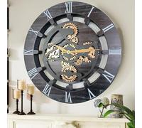 THE GEARS CLOCK Horloge Murale avec Engrenages Réels en Mouvement Canada Line 60 cm Rond (Noir Vintage, 60 cm)