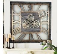 The Gears Clock Horloge murale carrée de 61 cm avec engrenages mobiles Style vintage industriel rustique Gris carbone