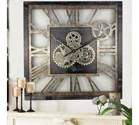 The Gears Clock Horloge murale carrée surdimensionnée à engrenages mobiles 61 cm Style rétro industriel rustique Noir vintage