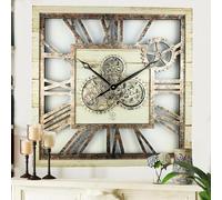 The Gears Clock Horloge murale carrée surdimensionnée à engrenages mobiles 61 cm Style rustique vintage industriel Beige désert
