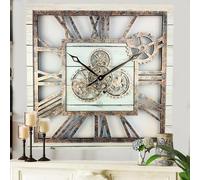 The Gears Clock Horloge murale carrée surdimensionnée à engrenages mobiles 61 cm Style rustique vintage industriel Blanc