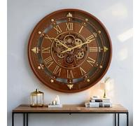 The Gears Clock Horloge murale de 66 cm avec engrenages mobiles Ligne Belgique avec couvercle en verre (marron, 66 cm)