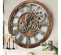 The Gears Clock Horloge Murale Originale à Engrenages Mobiles Style Vintage Industriel surdimensionné Rustique (60 cm, Marron Vintage)