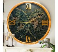 THE GEARS CLOCK Horloge murale ronde en bois et noir 60 cm