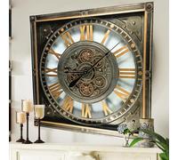 THE GEARS CLOCK Luxembourg Line Horloge murale carrée avec engrenages mobiles Argenté vieilli 81 cm