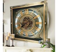 THE GEARS CLOCK Luxembourg Line Horloge murale carrée en bronze antique 81 cm